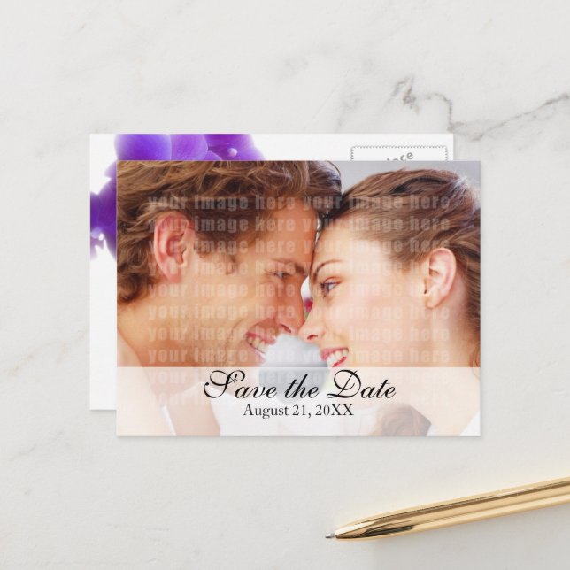 Purple Save the Date Postcard (Front/Back In Situ)