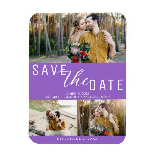 Purple Save the Date Wedding 3 Photos Magnet