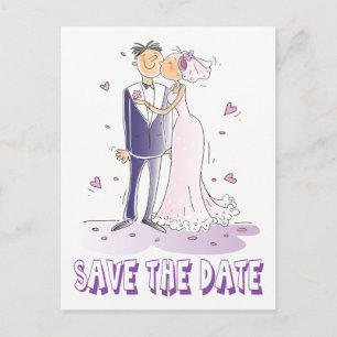 Purple Save the Date Wedding Bride & Groom Announcement Postcard