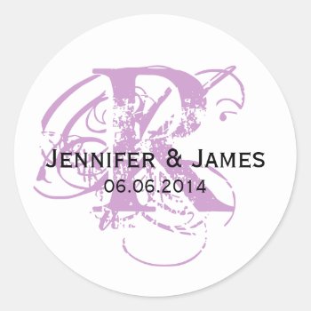Purple Save The Date Wedding Favour Stickers by ElegantMonograms at Zazzle