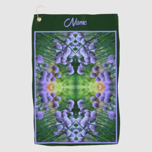 Purple Scallion Abstract Flowers Personalized Golf Towel