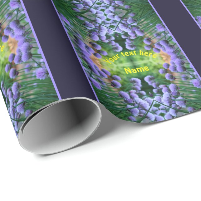 Purple Scallion Abstract Flowers Personalized Wrapping Paper (Roll Corner)