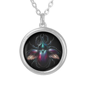 Purple Scarabe Silver Plated Necklace