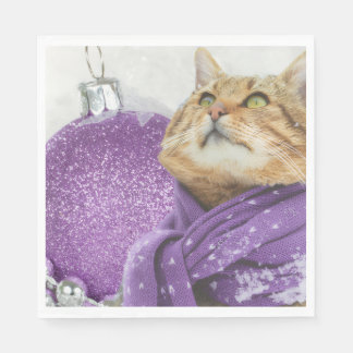 Purple Scarf Winter Cat Napkins