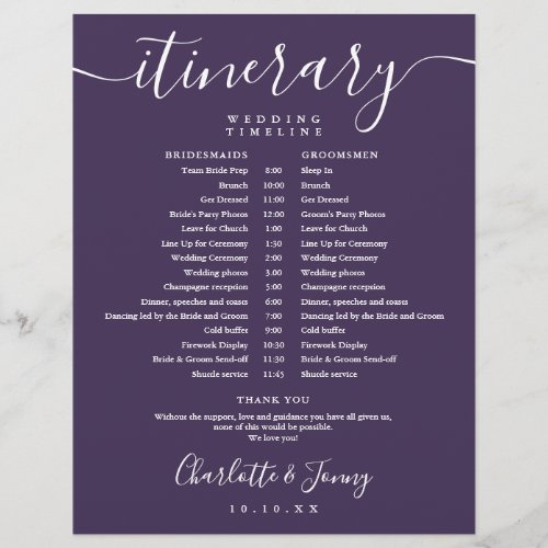 Purple Schedule Wedding Itinerary Timeline