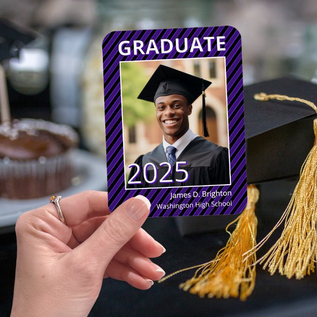 Purple School Color Photo Graduation Announcement Magnet (Creator Uploaded)