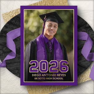 Purple School Colors Photo Graduation Announcement