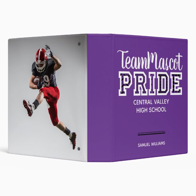 Purple School Pride Mascot Name 3 Ring Binder (Background)