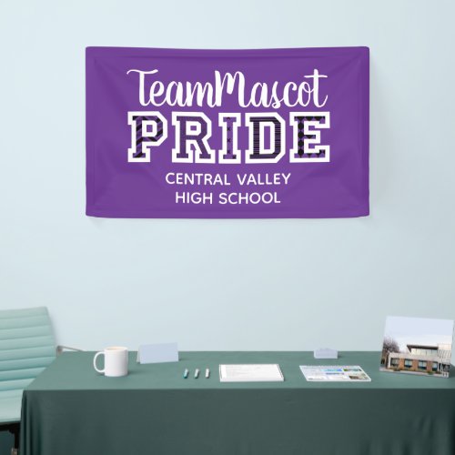 Purple School Pride Mascot Name Banner