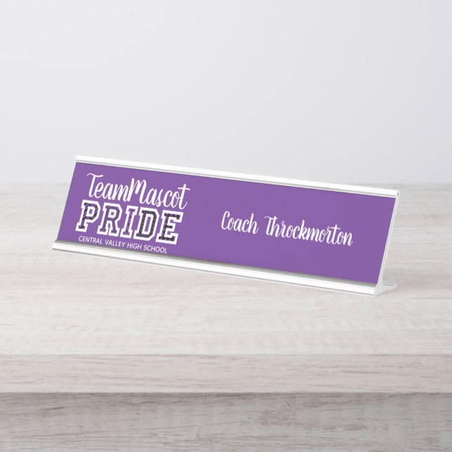 Purple School Pride Mascot Name Desk Desk Name Plate (Front)