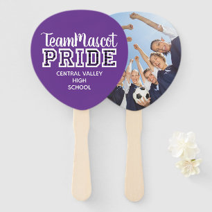 Purple School Pride Mascot Name Hand Fan