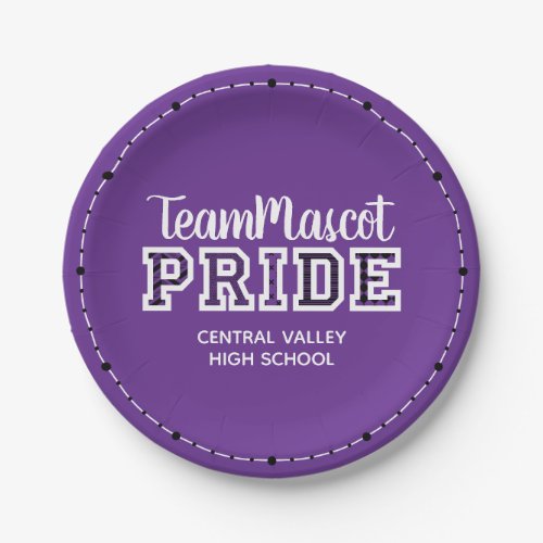 Purple School Pride Mascot Name Paper Plates