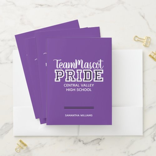 Purple School Pride Mascot Name Pocket Folder