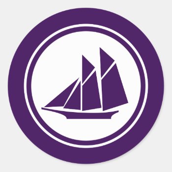 Purple Schooner Sailboat Round Stickers by shotwellphoto at Zazzle