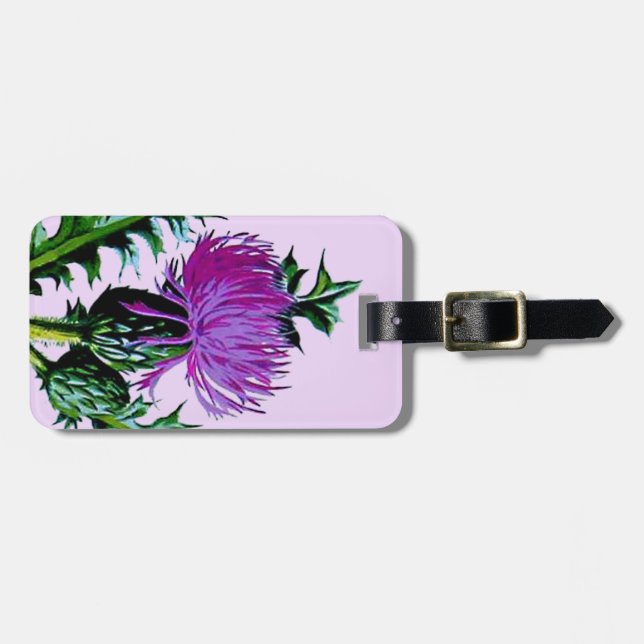 Purple Scottish Garden Thistle Luggage Tag (Front Horizontal)