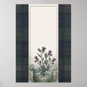 Purple Scottish Thistle Green Tartan Poster