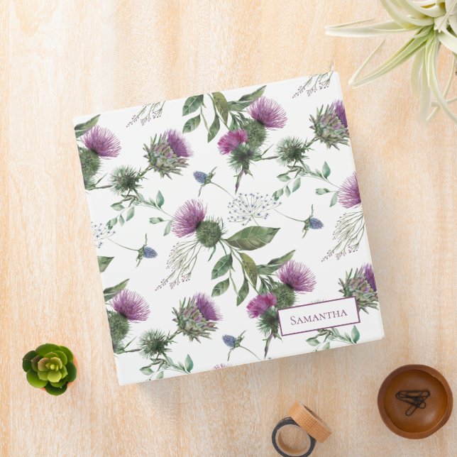 Purple Scottish Thistle Monogram 3 Ring Binder (In Situ)