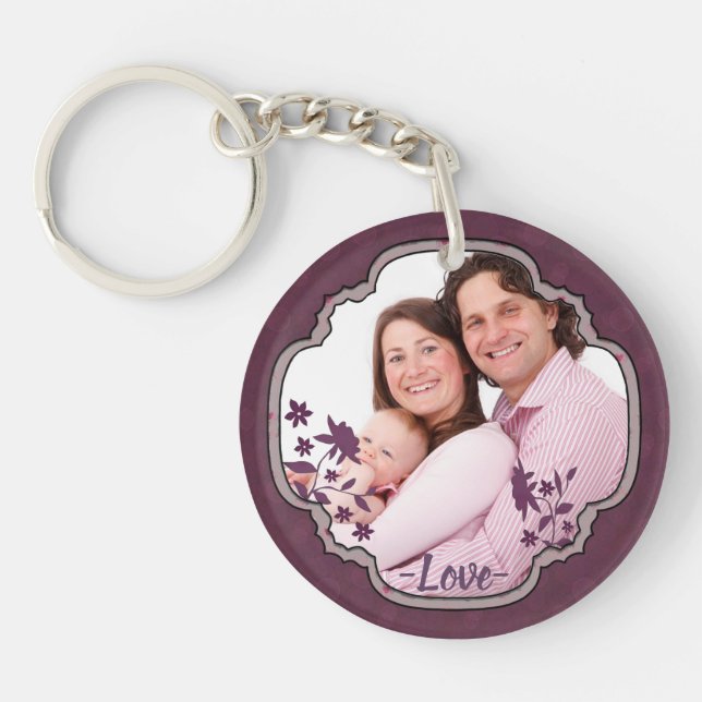 Purple Scrapbook Decorative Custom Photo Keychain (Front)