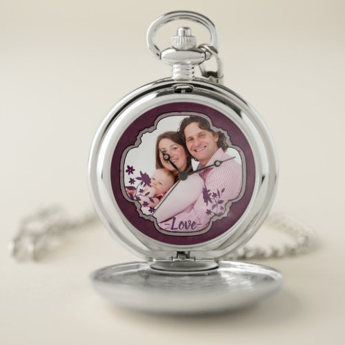 Purple Scrapbook Decorative Custom Photo Pocket Watch