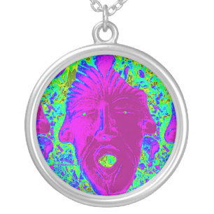 purple scream face silver plated necklace
