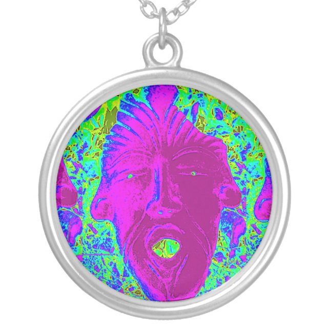 purple scream face silver plated necklace (Front)