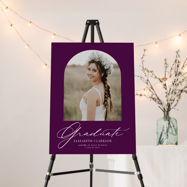 Purple Script Arch Photo Graduation Party Welcome Foam Board (In Situ (Stand))