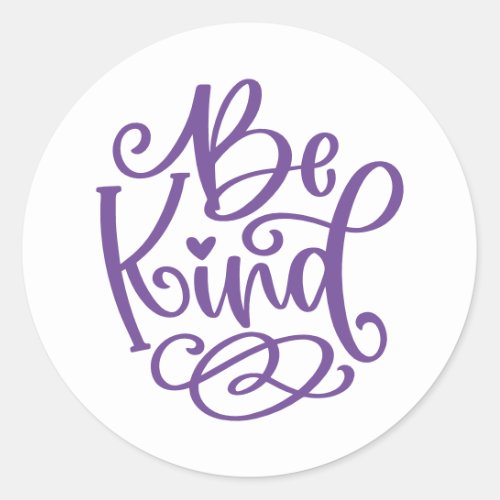 Purple Script Be Kind Classic Round Sticker