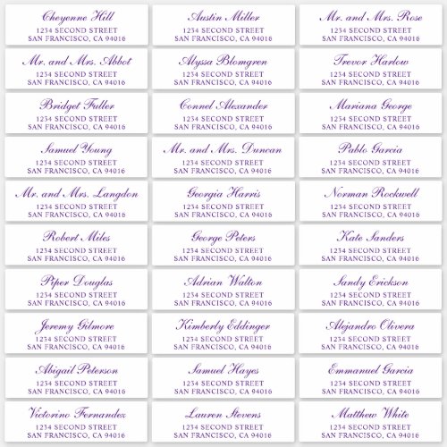 Purple Script Elegant Wedding Guest Address Labels