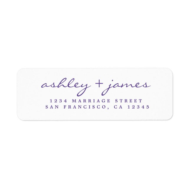 Purple Script Elegant Wedding Return Address Label (Front)