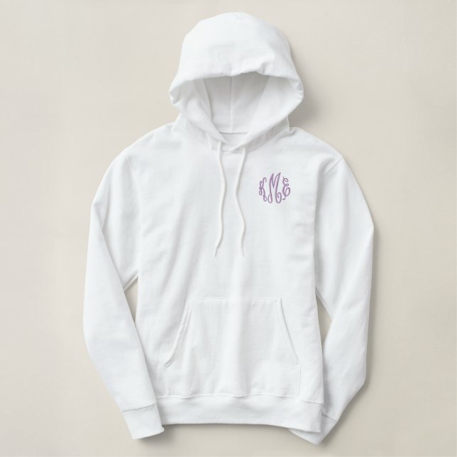 Purple Script Embroidered Monogram Embroidered Hoodie (Design Front)