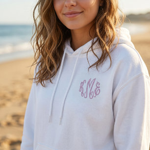 Purple Script Embroidered Monogram Hoodie