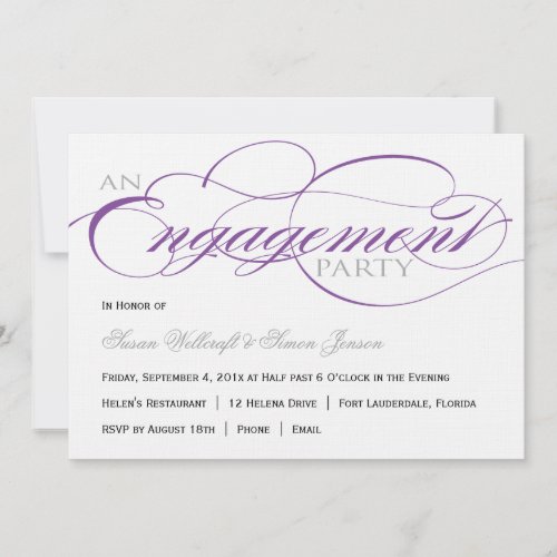 Purple Script Engagement Party Invitation