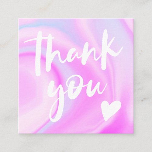 Purple script font rainbow marble pastel thank you square business card