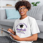 Purple Script Graduate Personalized Graduation T-Shirt<br><div class="desc">These modern purple script custom senior graduate t-shirts feature your high school or college name for the class of 2023. Customize with your graduating year under the chic handwritten script and black grad cap for a great personalized graduation party tee.</div>