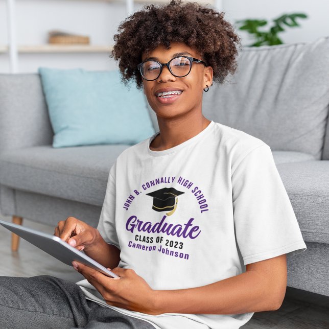 Purple Script Graduate Personalized Graduation T-Shirt (Creator Uploaded)