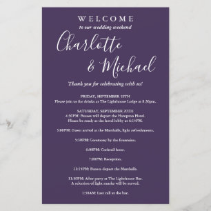 Purple Script Guest Wedding Weekend Program