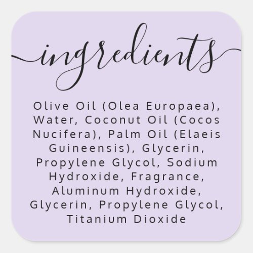 Purple script ingredient list product label