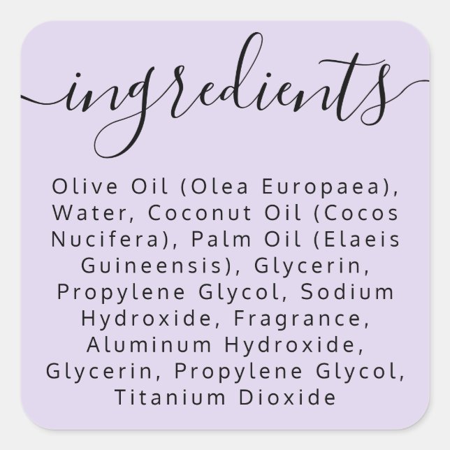 Purple script ingredient list product label (Front)