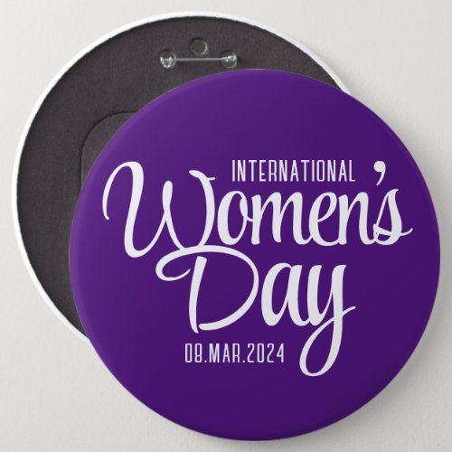 Purple Script International Womens Day March 8 Button