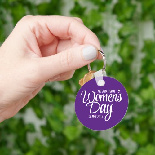 Purple Script International Womens Day March 8 Keychain