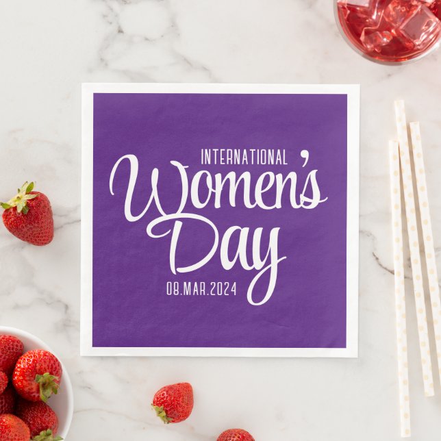 Purple Script International Women's Day March 8 Paper Dinner Napkins (Insitu)