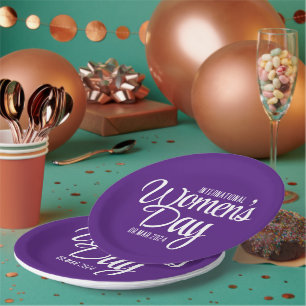 Purple Script International Women's Day March 8 Paper Plates
