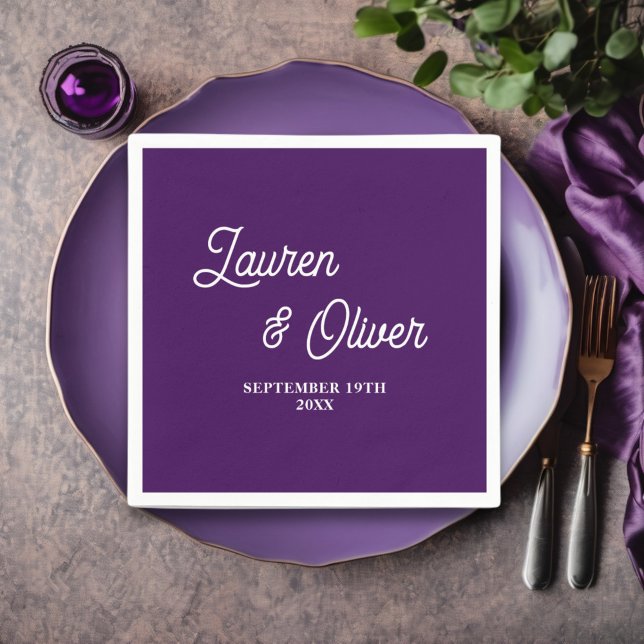 Purple Script Minimalist Wedding Napkins (Creator Uploaded)