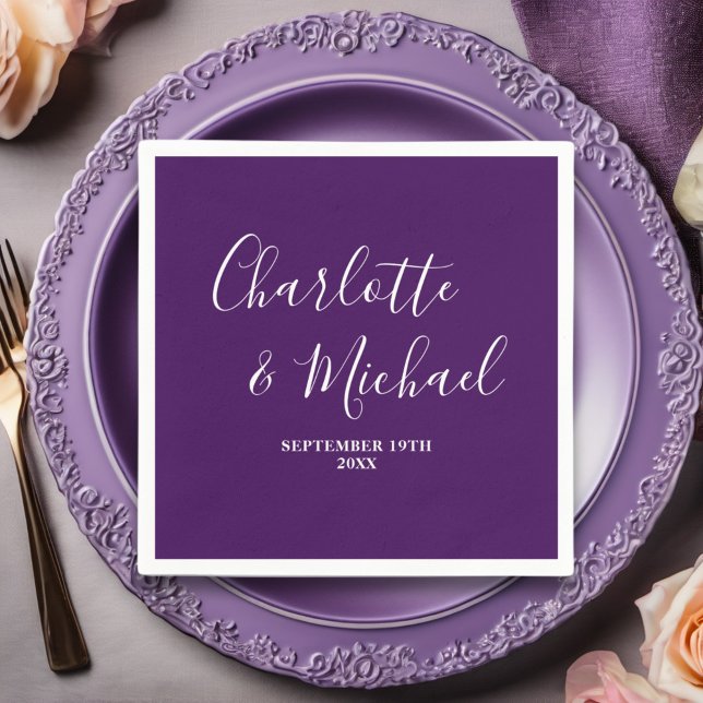 Purple Script Minimalist Wedding Napkins (Creator Uploaded)