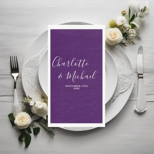 Purple Script Minimalist Wedding Paper Guest Towels (Creator Uploaded)