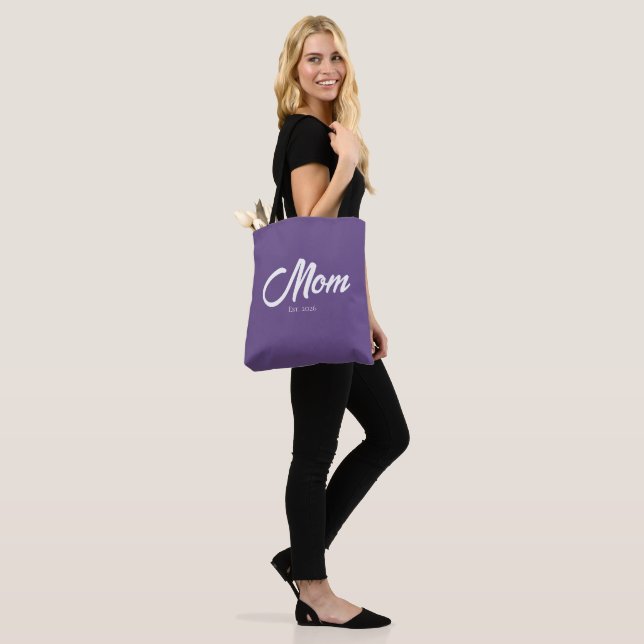 Purple Script Mom Established Tote Bag (On Model)