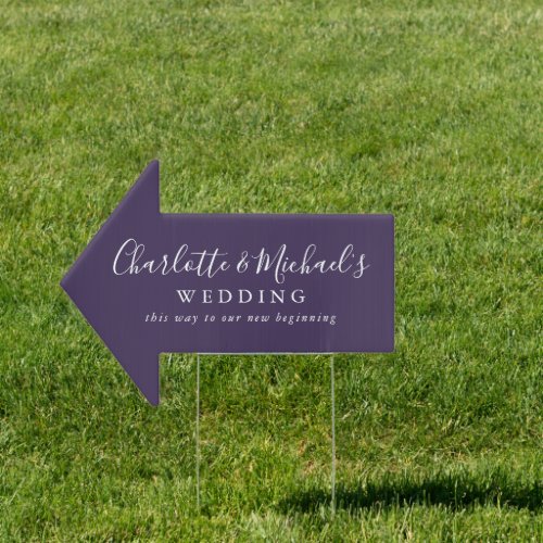 Purple Script Name Wedding This Way Arrow Sign