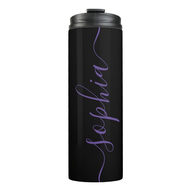 Purple Script Personalizable Name Thermal Tumbler (Front)