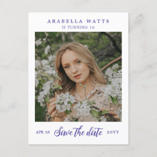 Purple Script Sweet 16 Photo Save the Date Announcement Postcard