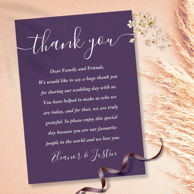 Purple Script Thank You Wedding  Place Card (Creator Uploaded)